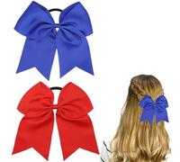 WOLMIK Elastici per capelli con fiocco, 2 pezzi, 19,1 cm, grandi fiocchi, nastri per capelli, per ragazze scolastiche, per coda di cavallo, accessori per acconciature per ragazze, rosso, blu