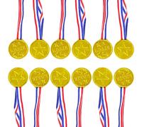 WOLMIK Medaglie vincitrici in plastica dorata, 12 pezzi, medaglie in plastica per vincitori, medaglie per bambini, con nastri per il collo, per feste, festival, sport, competizioni, giocattoli, premi,