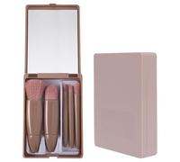 WOLMIK Set di pennelli da trucco da viaggio, 5 pezzi, mini pennelli da trucco completi con custodia e specchio, kit di pennelli da trucco portatili, per fondotinta, fard, ombretto e cipria, setole