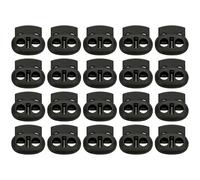 WOLMIK Set di serrature a molla a doppio foro, per cordini, 20 pezzi, doppi fori da 5 mm, in plastica, rotondi, fermi ovali, colore nero