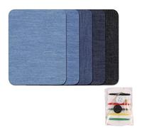 WOLMIK Toppe da stiro per vestiti - 5 pezzi, toppe termoadesive per riparazioni con kit di cucito, toppe in tessuto denim per jeans, toppe per riparazioni interne ed esterne, kit di riparazione e