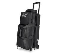 WOLT |3 borse da bowling con ruote, borsa per palline da bowling, 3 rulli per palline con scomparto separato per scarpe e tasca per accessori, manico retrattile si estende fino a 96,7 cm (nero)