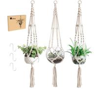 Woltoy 3 Pezzi Macrame Portavaso da Appendere per Piante da Interno ed Esterno, Bianco Sospesi Portavasi per Piante, Plant Hanger da Balcone
