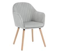 WOLTU 1Pz Sedia da Pranzo Poltroncina per Sala D'attesa Cucina Poltrona con Schienale Braccioli Tessuto in Velluto Gambe di Legno Grigio Chiaro