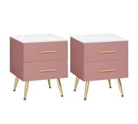 WOLTU 2X Comodini in Velluto con 2 Cassetti, Organizzatore da Letto, Cassettiera in Legno, Gambe in Metallo, Bianco e Rosa TS134rs-2