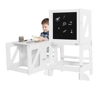 WOLTU 3 in 1 Torre Montessoriana, Scala Montessoriana di Apprendimento, Trasformabile, con Lavagna, Barra Sicurezza, per Bambini di Età Superiore ai 12 Mesi, Bianco