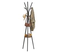 WOLTU Attaccapanni, Appendiabiti ad Albero in Metallo e MDF, Portabiti da Ingresso con 9 Ganci e 1 Ripiano per Vestiti, Cappelli, Borse, Nero + Legno Vintage