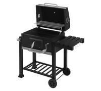 WOLTU Barbecue Portatile a Carbonella, Griglia a Carbone, Coperchio e Termometro, con Ruote e Ripiani, Carrello per Barbecue da Campeggio, Picnic e all'Aperto, 117x71x107cm, Nero