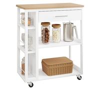 WOLTU Carrello con Ruote, Isola da Cucina, Carrello Portaoggetti con Piano di Lavoro Cassetto Ripiani Aperti, Contenitore per Sala da Pranzo/Bagno/Cucina, 73x38x88 cm, Effetto Bambù + Bianco, RW051eiw