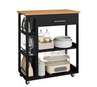 WOLTU Carrello con Ruote, Isola da Cucina, Carrello Portaoggetti con Piano di Lavoro Cassetto Ripiani Aperti, Contenitore per Sala da Pranzo/Bagno/Cucina, 73x38x88 cm, Effetto Bambù + Nero, RW051sz