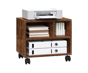 WOLTU Carrello Porta Stampante con 3 Scomparti Aperti, Mobiletto con Ruote | In Legno, per Documenti per Studio, Ufficio, 40x30x35 cm, Marrone Rustico