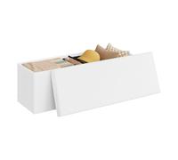WOLTU Cassapanca Contenitore da Interno, Pouf Poggiapiedi Pieghevole, con Pannello Divisorio, Rivestimento in Tessuto Teddy, per Camera da Letto, Ingresso, Soggiorno, 110x38x38,5 cm, Bianco