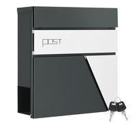 WOLTU Cassetta Postale da Esterno, Cassetta delle Lettere da Muro, con Coperchio a Ribalta, 2 Chiavi e Serratura, Scomparto Aperto per Giornali, Antracite+Bianco, 37x10,5x37cm,