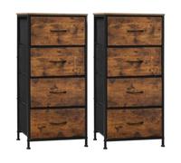 WOLTU Cassettiera, 4 Cassetti in Tessuto, Set di 2, Armadio di Stoccaggio per Camera da Letto Corridoio Soggiorno, Struttura in Acciaio, E1 Piano in Legno, Marrone Vintage + Nero, SSK011shm-2