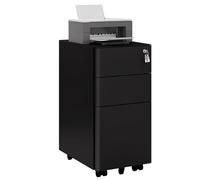 WOLTU Cassettiera a 3 Cassetti, Schedario da Ufficio in Metallo, Organizer per Documenti con 5 Ruote, Cassettiera con Chiave, per Formato A4 Letter Legal in Studio, 30x45x60cm, Nero, ASK10sz