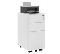 WOLTU Cassettiera a 3 Cassetti, Schedario da Ufficio in Metallo, Organizer per Documenti con 5 Ruote, Cassettiera con Chiave, per Formato A4 Letter Legal in Studio, 30x45x60cm, Bianco, ASK10ws