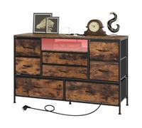 WOLTU Cassettiera con 8 Cassetti in Tessuto, Mobile per Soggiorno, Camera da Letto, Corridoio, con Luce LED, Prese Type-C+USB-A & AC, Struttura in Metallo, Marrone-Nero Vintage, 120x36x75cm, SSK013vbn