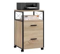 WOLTU Cassettiera da Ufficio, Schedario da Ufficio con 1 Scomparto Aperto e 2 Cassetti, Armadietto con Ruote, per Stampante, Documenti Letter/A4, in Legno, Effetto Legno Chiaro, 40x40x69cm, ASK09hei