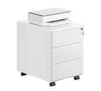 WOLTU Cassettiera da Ufficio Scrivania Studio Bianco | con Rotelle Mobiletto con 3 Cassetti e Serratura per Documenti Cartelle Sospese Cancelleria, Pre-Assemblato, Metallo