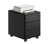 WOLTU Cassettiera da Ufficio Scrivania Studio con Rotelle Mobiletto con 3 Cassetti e Serratura per Documenti Cartelle Sospese Cancelleria, Pre-Assemblato, metallo Nero SK024sz