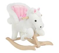 WOLTU Cavallo a Dondolo in Legno per Bambini 1-3 Anni, Cavalluccio in Peluche Cavalcabile con Suoni, Cintura di Sicurezza e Schienale Alto, Giocattolo Regalo per Bambino e Bambina, Bianco Rosa