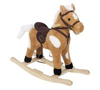 WOLTU Cavallo a Dondolo in Legno per Bambini, Cavalluccio Cavalcabile in Peluche con Suoni, Giocattolo Regalo per Bimbi 1/2/3 Anni, Marrone e Bianco