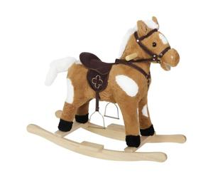 WOLTU Cavallo a Dondolo in Legno per Bambini, Cavalluccio in Peluche