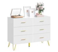 WOLTU Comò Bianco per Camera da Letto, Cassettiera 6 Cassetti | in Legno con Gambe Metalliche Dorate, Mobile Contenitore per Soggiorno o Ingresso, Dimensioni 100x40x75 cm