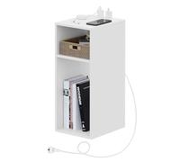 WOLTU Comodino con Prese e Porte USB, per Camera da Letto Stretto, Comodino Salvaspazio con 2 Scomparti Aperti, per Soggiorno, Cameretta, in Legno, 25x30x60cm, NTS06ws