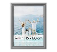 WOLTU Cornice per Foto 15x20 cm, Portafoto con Cornice in Legno Massello e Pannello in Plastica, Cornice da Parete e Tavolo, Collage Foto, Grigio
