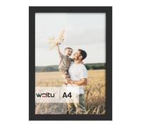 WOLTU Cornice per Foto 21x29,7 cm A4 da Parete e Tavolo, Montaggio Verticale o Orizzontale, Cornice per Poster con Cornice in Legno e Pannello in Plastica, Nero