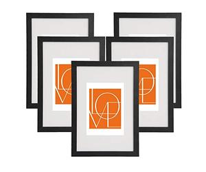 WOLTU Cornice per Foto 21x29,7 cm A4 Set di 5 da Parete e Tavolo, Montaggio Verticale o Orizzontale, Cornice per Poster con Cornice in Legno e Pannello in Plastica, Nero