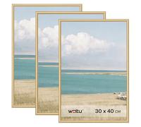 WOLTU Cornice per Foto 30x40 cm Set di 3 da Parete e Tavolo, Cornice per Poster Oro in Plastica, Collage Foto Portafoto Montaggio Verticale o Orizzontale