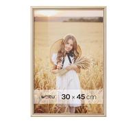 WOLTU Cornice per Foto 30x45 cm, Portafoto con Cornice in Legno Massello e Pannello in Plastica, da Parete e Tavolo, Collage Foto, Oro