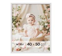 WOLTU Cornice per Foto 40x50 cm, Portafoto con Cornice in Legno Massello e Pannello in Plastica, da Parete e Tavolo, Collage Foto, Bianco