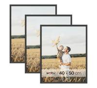 WOLTU Cornice per Foto 40x50 cm Set di 3 da Parete e Tavolo, Portafoto con Cornice in Legno Massello e Pannello in Plastica, Collage Foto, Nero