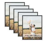 WOLTU Cornice per Foto 40x50 cm Set di 5 da Parete e Tavolo, Portafoto con Cornice in Legno Massello e Pannello in Plastica, Collage Foto, Nero