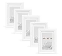WOLTU Cornice per Foto 40x50cm Set di 5 da Parete e Tavolo, Portafoto con Cornice in Legno Massello e Pannello in Plastica, Collage Foto, Bianco