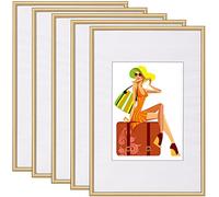 WOLTU Cornice per Foto A4 21x29,7 cm da Parete e Tavolo, Set di 5 Cornice per Poster Oro in Plastica, Collage Foto Portafoto Montaggio Verticale o Orizzontale