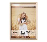 WOLTU Cornice per Foto A4 21x29,7 cm, Portafoto con Cornice in Legno Massello e Pannello in Plastica, da Parete e Tavolo, Collage Foto, Oro
