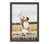 WOLTU Cornice per Foto A4 21x29,7 cm, Portafoto con Cornice in Legno Massello e Pannello in Plastica, da Parete e Tavolo, Collage Foto, Nero