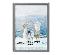 WOLTU Cornice per Foto A4 21x29,7 cm Set di 5 Cornice da Parete e Tavolo, Portafoto con Cornice in Legno Massello e Pannello in Plastica, Collage Foto, Grigio