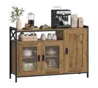 WOLTU Credenza Cucina 110x33x75 cm, Mobile Buffet con 3 Ante e Vano Aperto, 2 Ripiani Regolabili, Madia Industriale in Legno e Metallo, per Cucina, Soggiorno e Ingresso, Effetto Legno Marrone