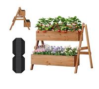 WOLTU Fioriera Rialzata con Scaffale a Gradini 2 Livelli, Vasi Integrati per Piante, Ideale per Interni/Esterni su Terrazzo, Balcone e Giardino, Legno 80x62x68 cm, Marrone