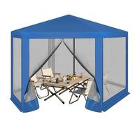 WOLTU Gazebo da Esterni, Pergolato da Giardino, Gazebo Pieghevole e Impermeabile, con Pareti Laterali a Zanzariera, Esagonale, per Campeggio, Feste, 3,8x3,3m, Blu