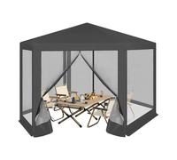 WOLTU Gazebo da Esterni, Pergolato da Giardino, Gazebo Pieghevole e Impermeabile, con Pareti Laterali a Zanzariera, Esagonale, per Campeggio, Feste, 3,8x3,3m, Grigio