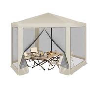 WOLTU Gazebo da Esterni, Pergolato da Giardino, Gazebo Pieghevole e Impermeabile, con Pareti Laterali a Zanzariera, Esagonale, per Campeggio, Feste, 3,8x3,3m, Beige