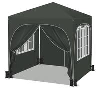 WOLTU Gazebo da Giardino Richiudibile 2x2m con Pannelli Laterali,Gazebo da Esterno in Ferro Regolabile in Altezza Tendone con Soffitto Semicircolare Pieghevole,Set di 4 Sacchi di Sabbia,Grigio