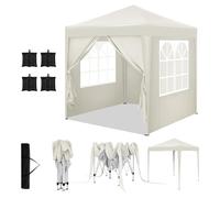 WOLTU Gazebo da Giardino Richiudibile 2x2m Gazebo da Esterno in Ferro Regolabile in Altezza Tendone Pieghevole con Telo Impermeabile,Set di 4 Sacchi di Sabbia, Facile da Montare Beige