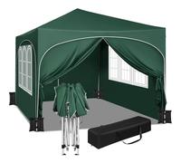 WOLTU Gazebo da Giardino Richiudibile 3x3m con Pannelli Laterali,Gazebo da Esterno in Ferro Regolabile in Altezza Tendone con Soffitto Semicircolare Pieghevole,Set di 4 Sacchi di Sabbia,Verde